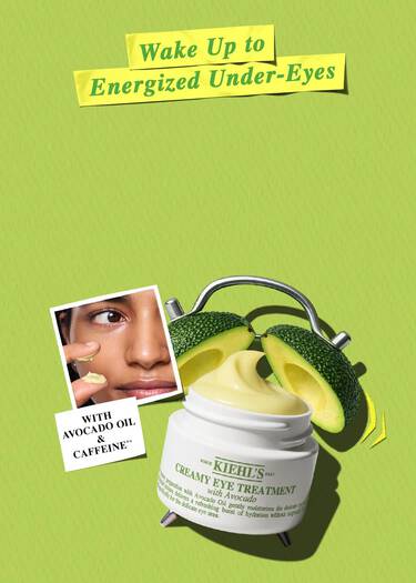 Bannerbild for Kiehl's avokadoprodukt med titeln 'Alskade avocado'. Underrubrik: ...egenskaper! Rik på fettsyror, vitaminer och naturliga oljor. Knapp: Kop nu, lank till Avocado PDP