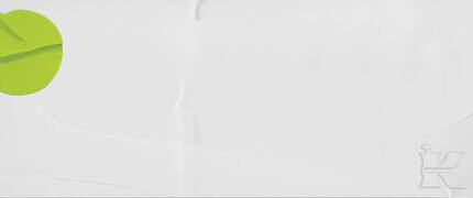 A minimalist design featuring a green shape on a light gray background, with a faint textured line and the letter "K" in the bottom right corner.