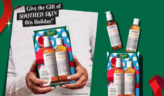 Promotionele afbeelding op een felgele achtergrond met twee Kiehl's-producten: het paarse ""Retinol Skin-Renewing Daily Micro-Dose Serum"" en het gele ""Better Screen UV Serum Sunscreen SPF 50"". De tekst luidt: ""Ontmoet je power duo voor dag & nacht. Vernieuw & bescherm.