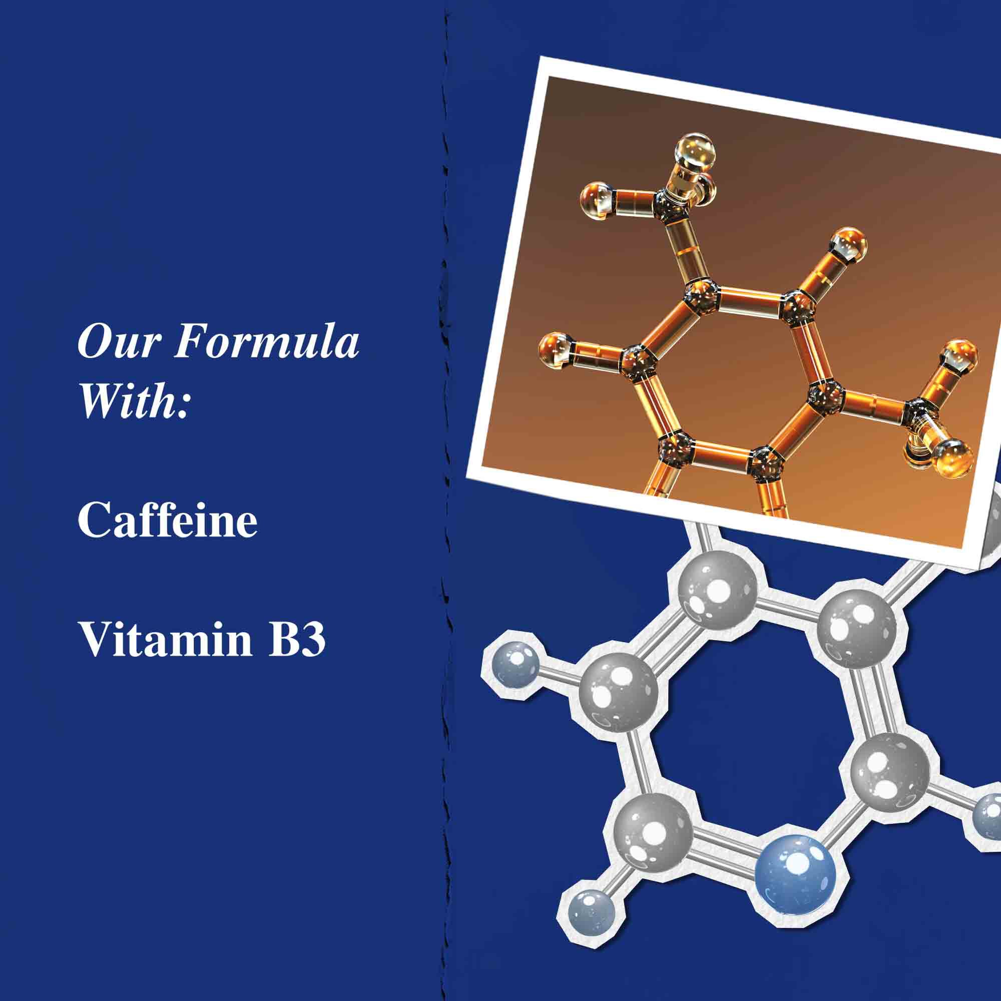 Grafik over nyckelingredienser: koffein och vitamin B3.