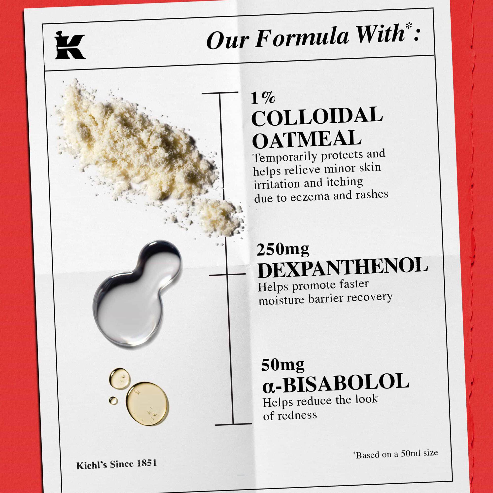 Ingredienslista: 1 % kolloidalt havremjol (lindrar mindre hudirritation), 250 mg dexpanthenol (barriaråterhamtning) och 50 mg α-bisabolol (reducerar rodhet).