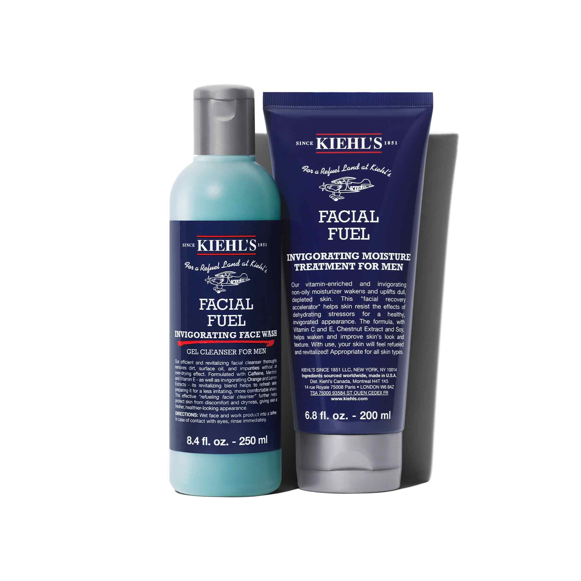 Kiehl's Facial Fuel Invitalorating Face Wash and Energizing Moisture Treatment for Men, en duo for att frascha upp och återfukta mans hud.