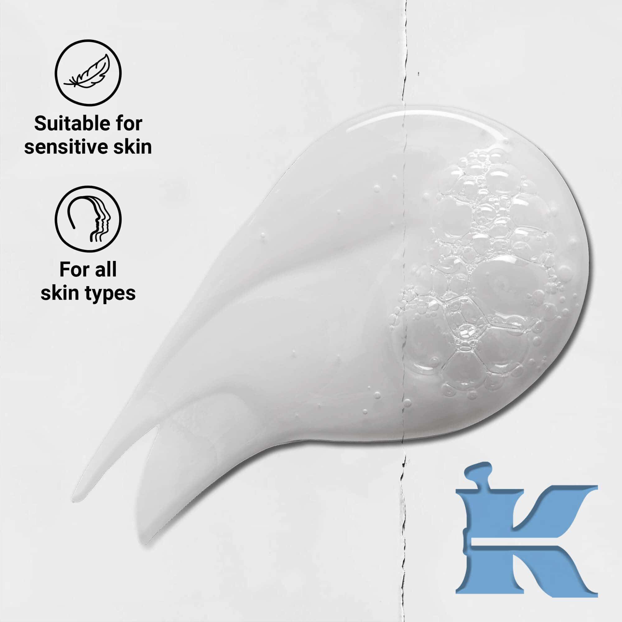 Foto på Kiehl's Ultra Facial Cleanser-konsistens med ikoner: for alla hudtyper och kanslig hy