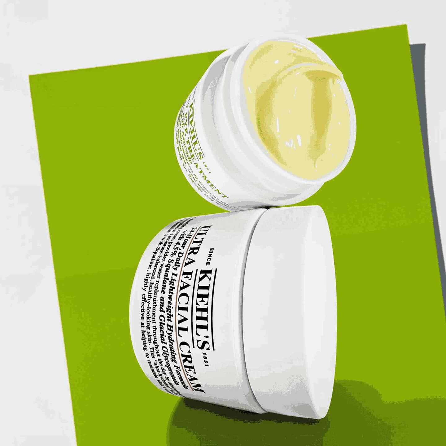 Kiehl's Creamy Eye Treatment med avokado och Ultra Facial Cream, visad med kampanjpriser och pris.
