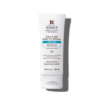 En 30 ml tub med Kiehl's Ultra Light Daily UV Defense Aqua Gel mot en vit bakgrund.