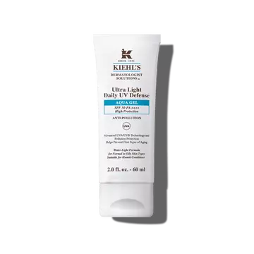En 30 ml tub med Kiehl's Ultra Light Daily UV Defense Aqua Gel mot en vit bakgrund.