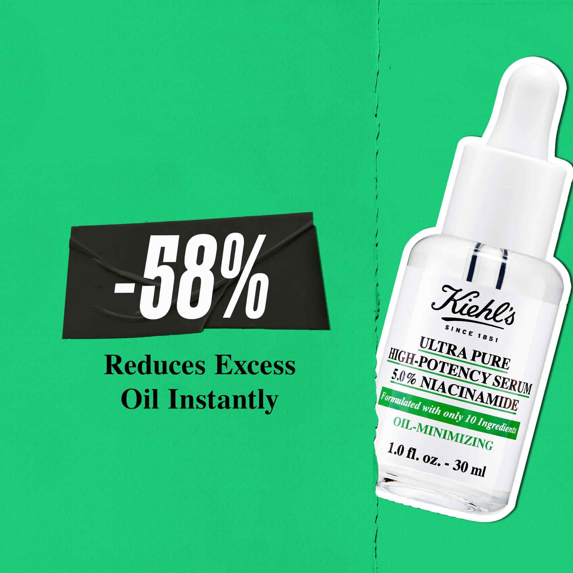 Kiehl's Ultra Pure High-Potency Serum reducerar omedelbart overskottsolja med 58 %