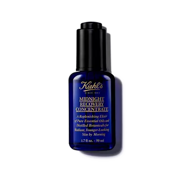 En 30 ml flaska med Kiehl's Midnight Recovery Concentrate ansiktsolja mot en vit bakgrund.