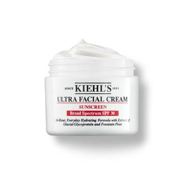 En 125 ml burk med Kiehl's Ultra Facial Cream SPF 30 med vispad textur mot en vit bakgrund.