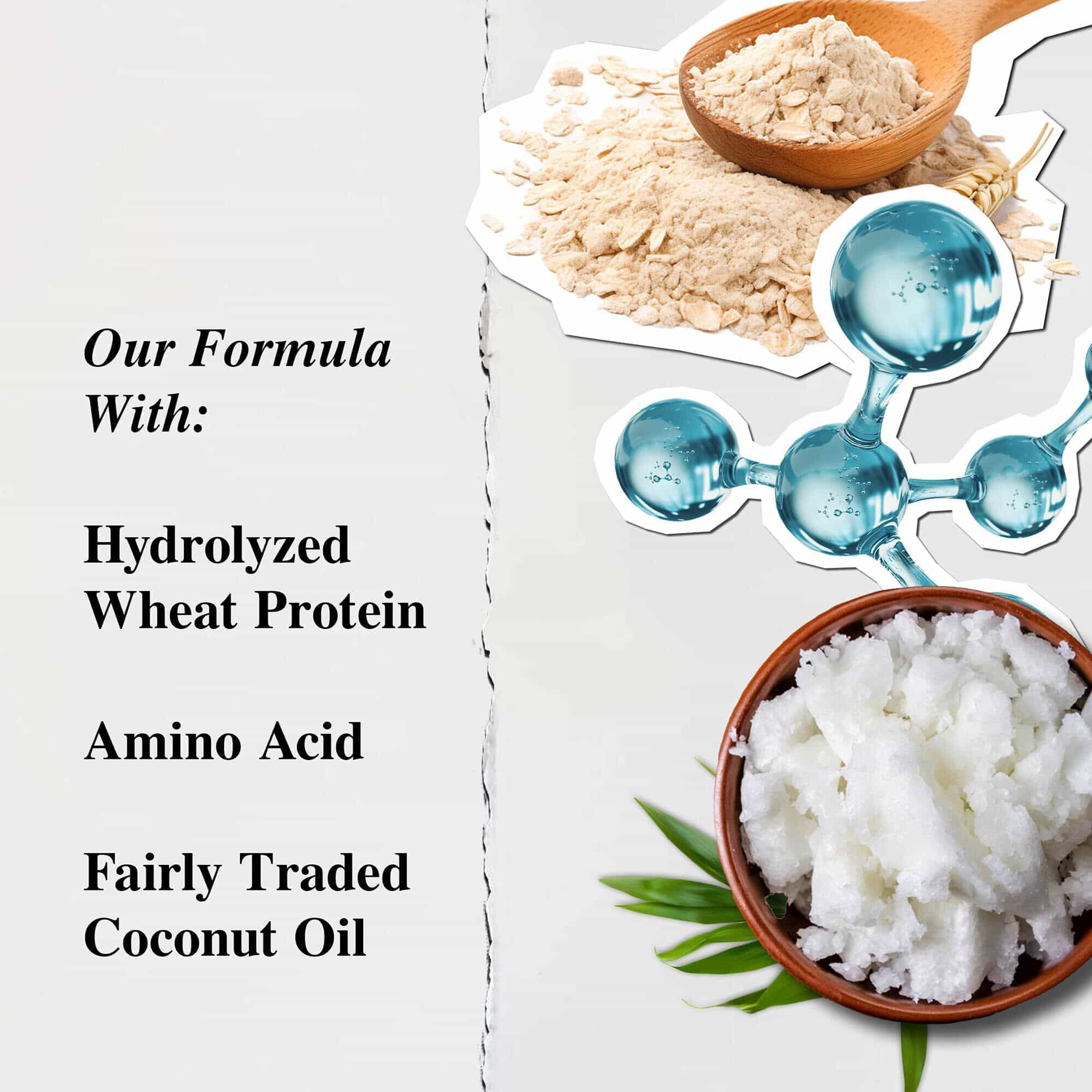 Ingredienser i Kiehl's Amino Acid Shampoo – hydrolyserat veteprotein, aminosyra, rattvist handlad kokosolja