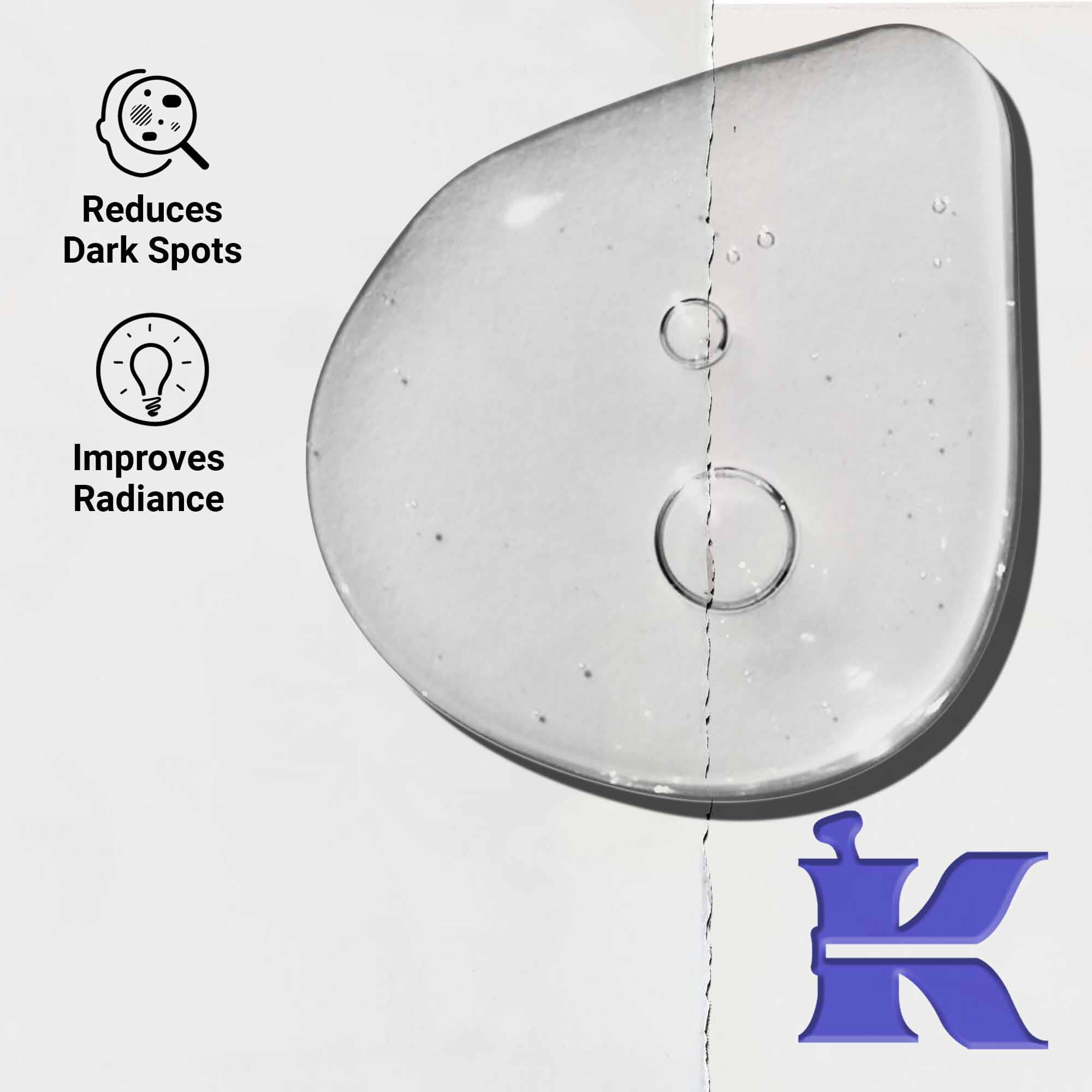 Narbild på texturen hos Clearly Corrective Dark Spot Solution som visar klara vatskedroppar.