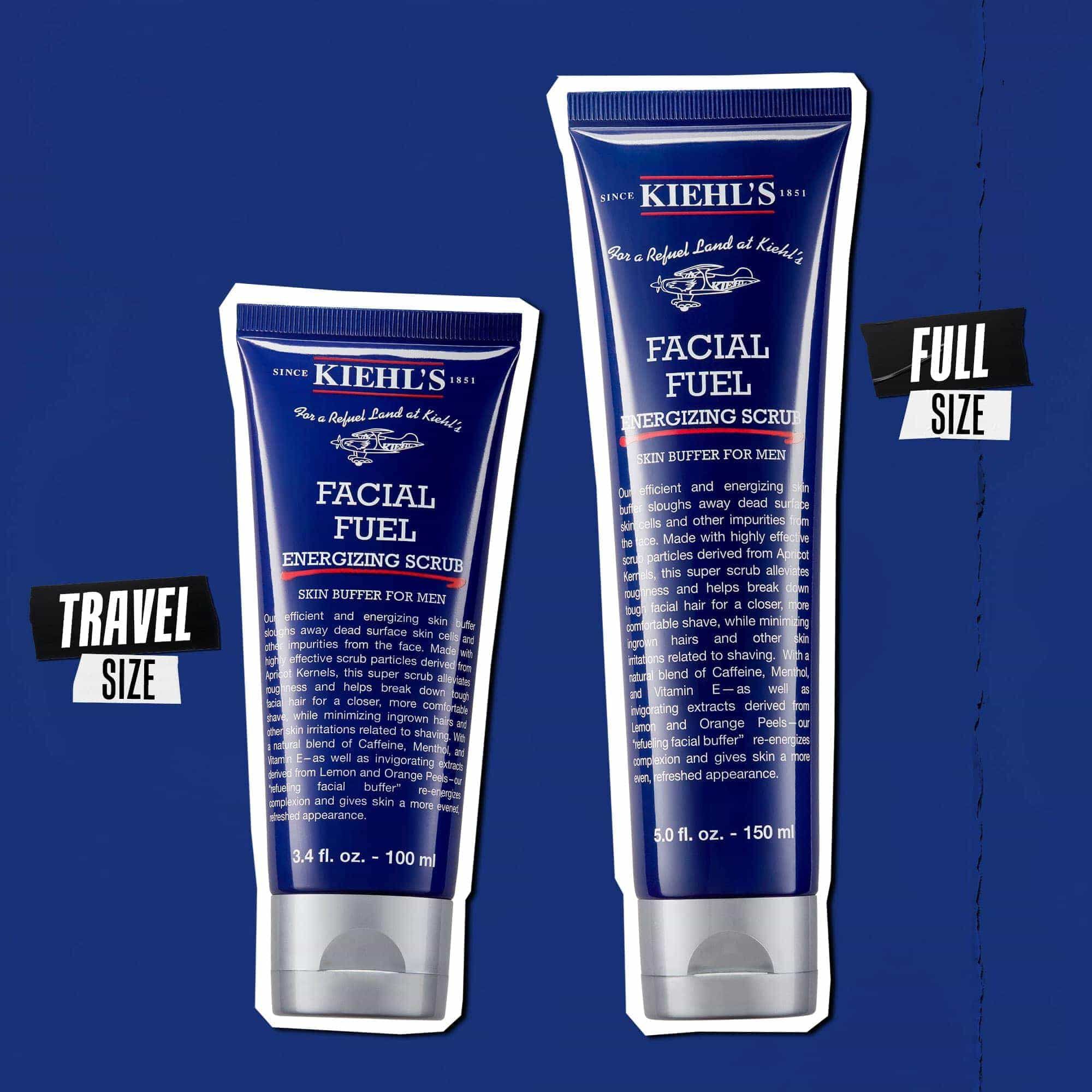 Resestorlek och fullstora tuber av Facial Fuel Energizing Scrub.