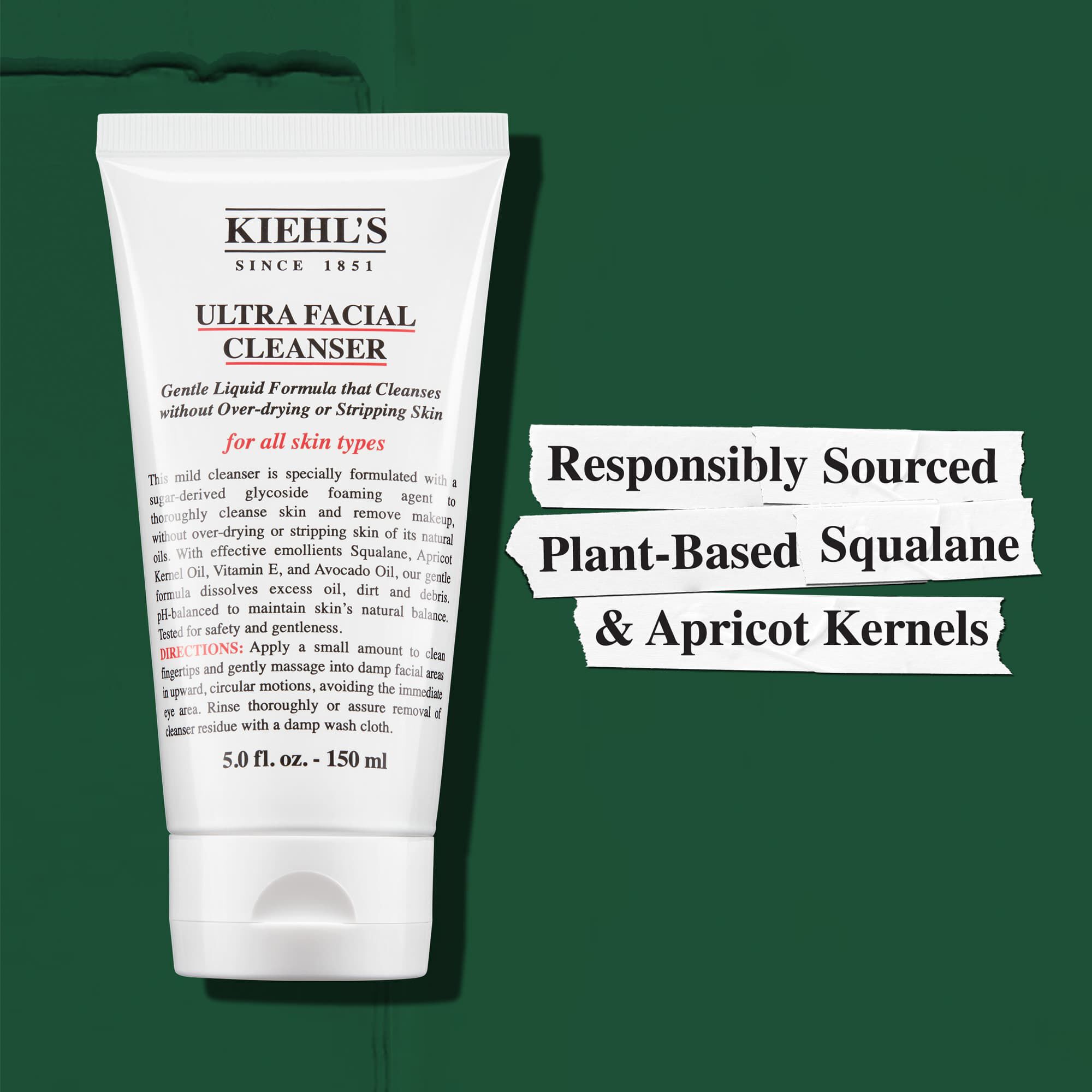 Kiehl's Ultra Facial Cleanser innehåller ansvarsfullt utvunnen vaxtbaserad squalane och aprikoskarnor
