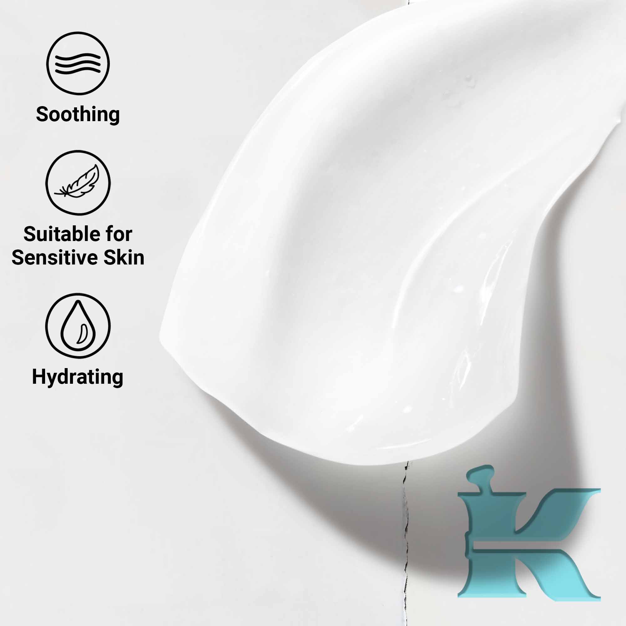 Narbild på konsistensen av Ultra Facial Oil-Free Gel Cream som visar lugnande, återfuktande fordelar och lamplighet for kanslig hud.