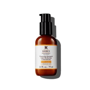 En 75 ml flaska med Kiehl's Powerful-Strength Line-Reducing Concentrate mot en vit bakgrund.