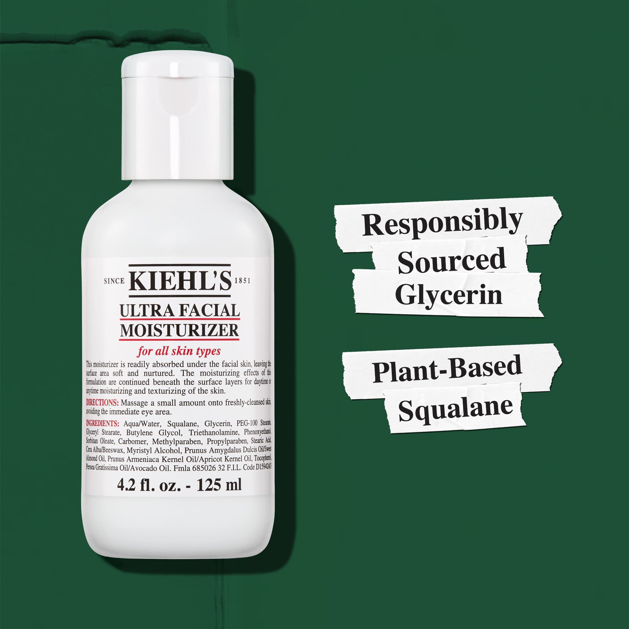 Kiehl's Ultra Facial Moisturizer innehåller ansvarsfullt framstallt glycerin och vaxtbaserad squalane