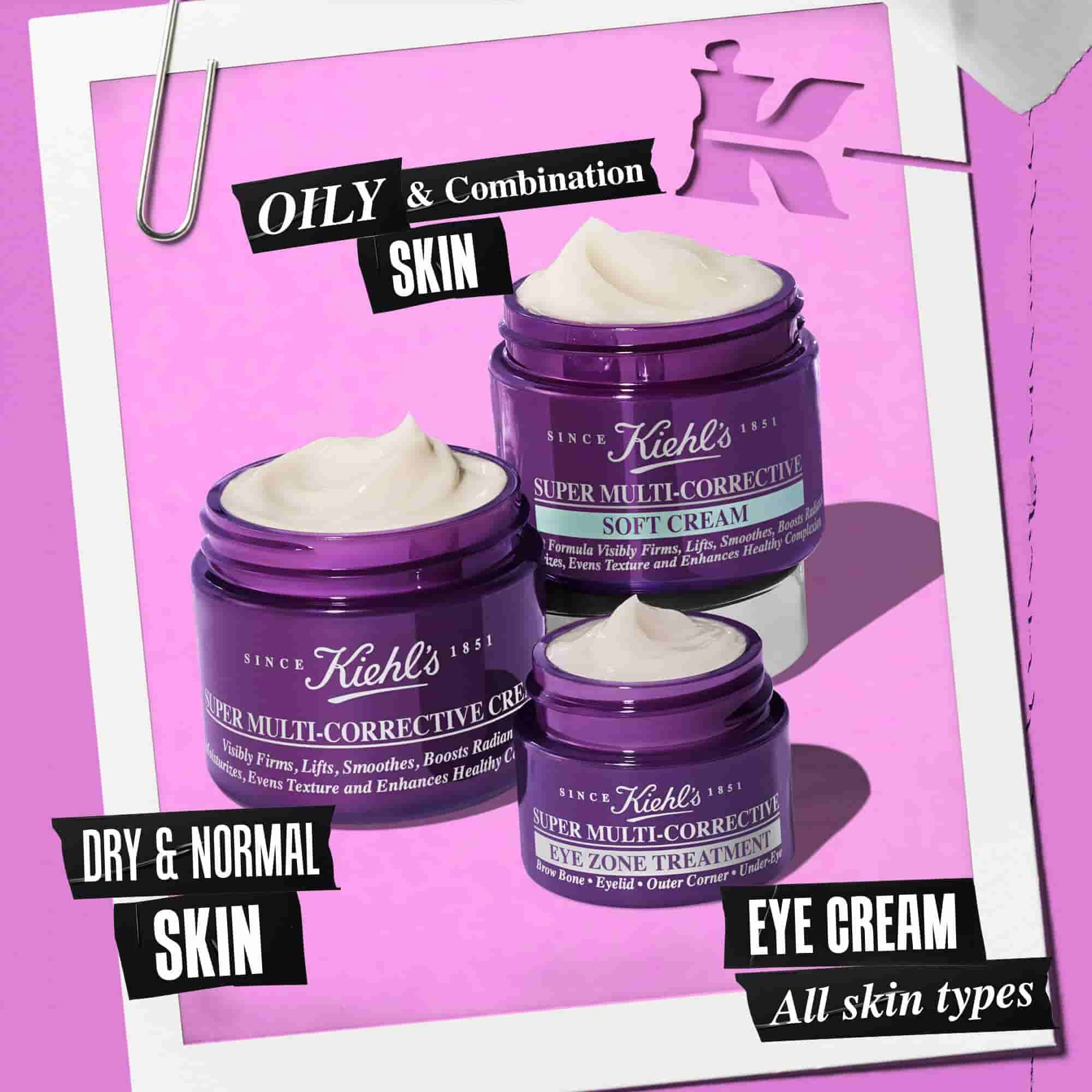 3 oppna burkar från produktserien Super Multi-Corrective – Cream, Soft Cream, Eye Zone Treatment