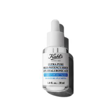 En 30 ml flaska med Kiehl's Ultra Pure 1.5% Hyaluronic Acid Serum mot en vit bakgrund.