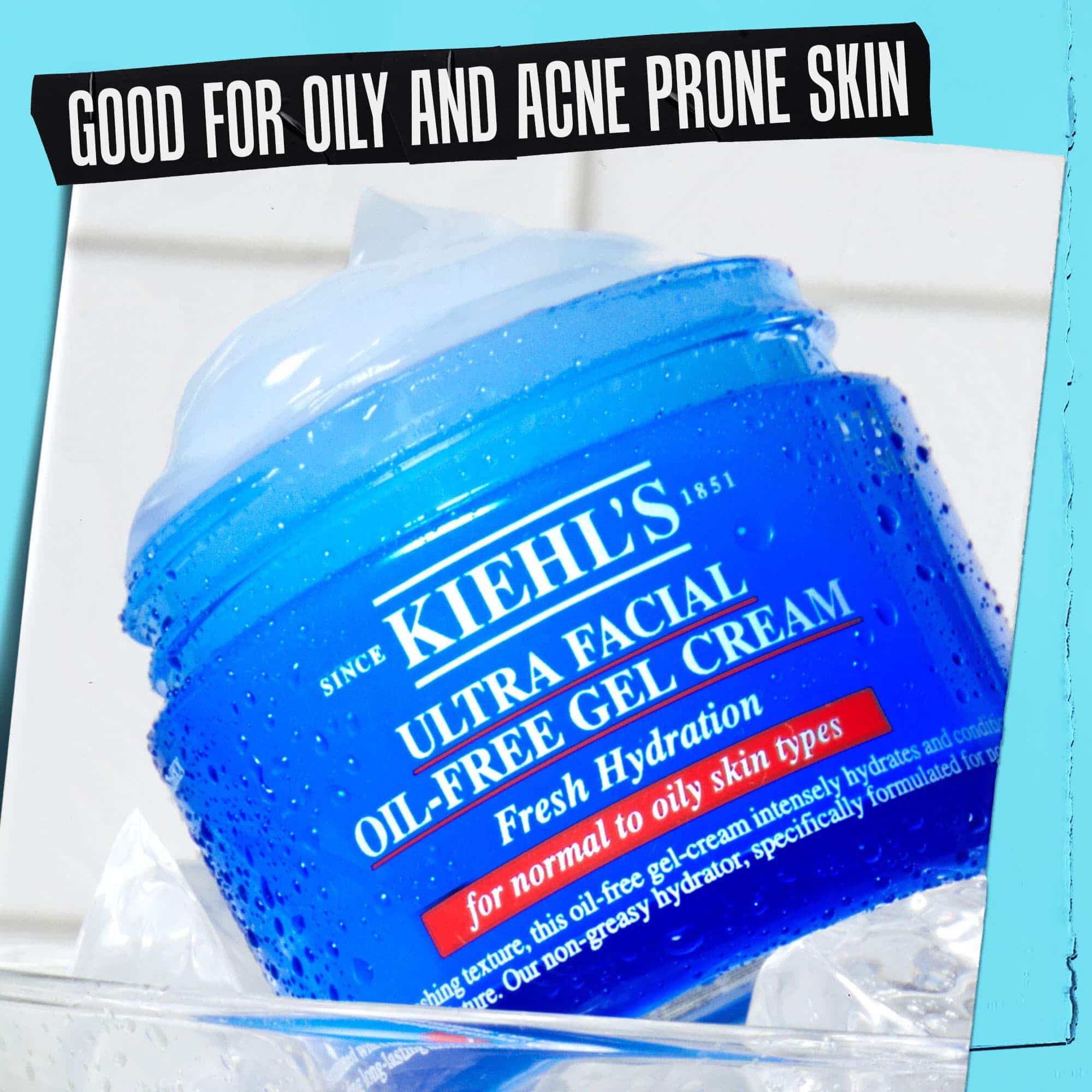 En burk med Ultra Facial Oil-Free Gel Cream markt "Bra for fet och aknebenagen hud."