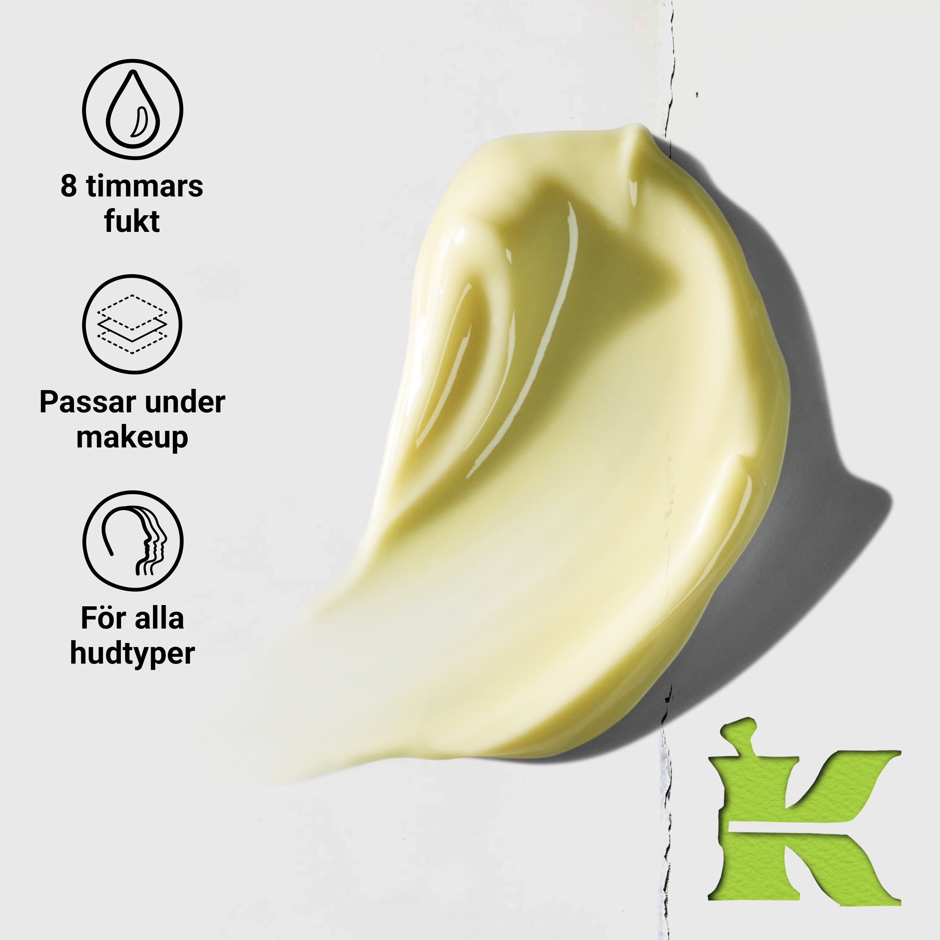 Blinkande modell med en burk Kiehl's Creamy Eye Treatment with Avocado som tacker ena ogat